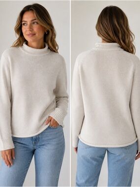 J.Crew Knit For J.Crew 100% Cotton Mock Neck Sweater Cream S/M